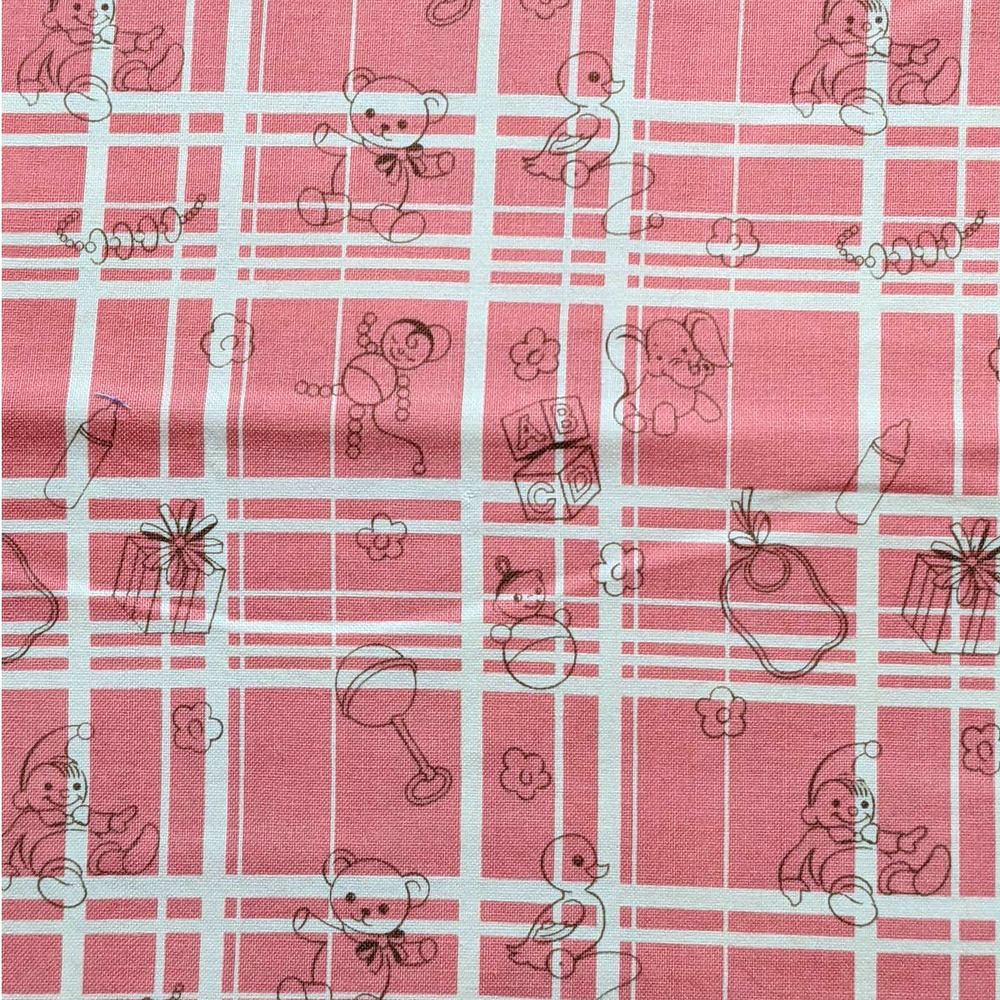 Michael Miller "Play Plaid" Fabric Vintage MCM Reproduction, Retro Nursery Print